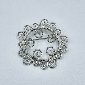 Sarah Coventry Brooch Silvery Mist 1971 Open Swirl Circle Pin Vintage